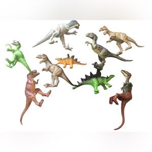 Lot 9 Dinosaur Collector Figurines Heavy Plastic Moveable Limbs Head Variety